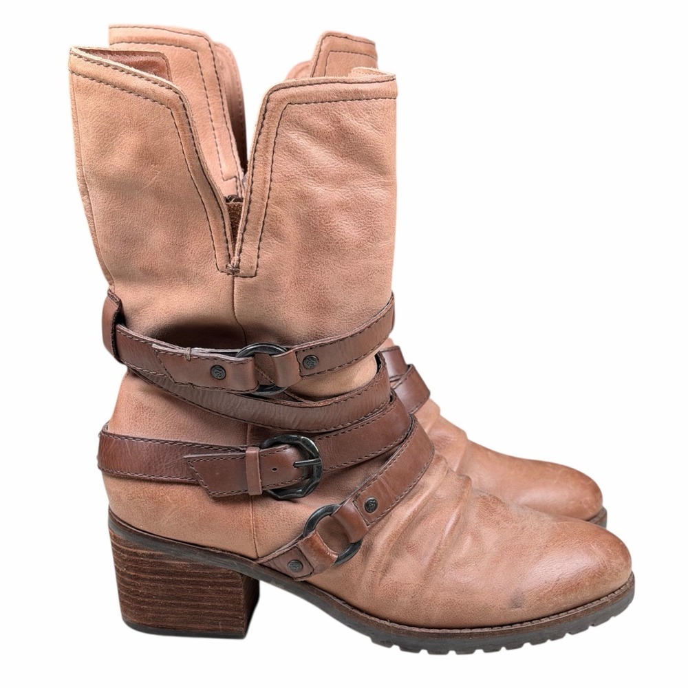 Crown Vintage Brown Leather Belted Heeled Boots‎ Women's Size 9 M